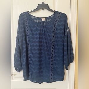Ariat Blue Embellished 3/4 Sleeve Blouse XL Ladies NWOT
